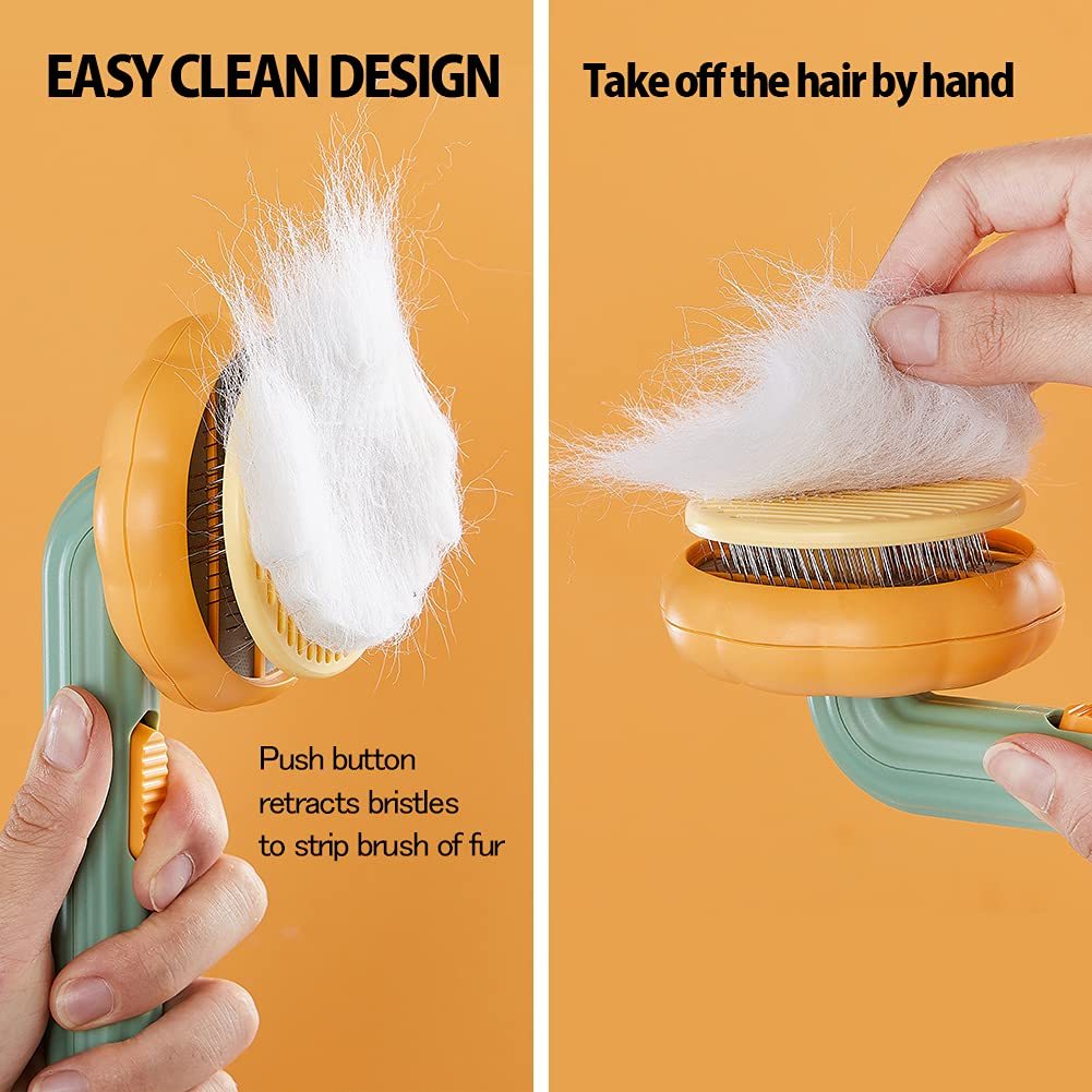 Pet Pumpkin Self-Cleaning Slicker Brush – Gentle Grooming for Dogs, Cats & Rabbits