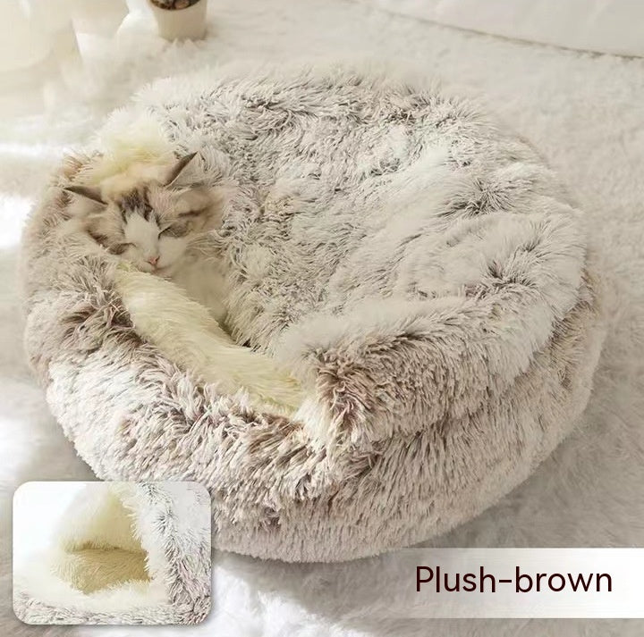 2-in-1 Dog & Cat Bed – Plush Winter Warm Bed & House